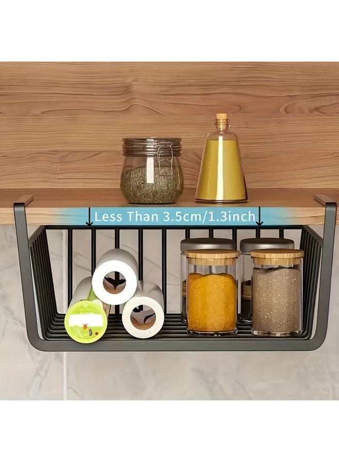 Black Metal Hanging Basket Shelves Space Saving Storage Organizer For Kitchen Dorm Desk - Image 3