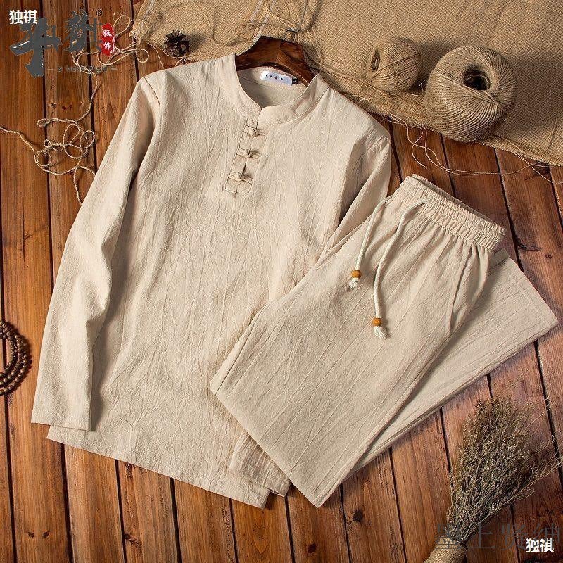 Chinese Style Linen Suit Men'S Autumn Loose Tang Coat Long-Sleeved Vintage Cotton Linen Casual Middle-Aged Dad'S Suit - Image 2