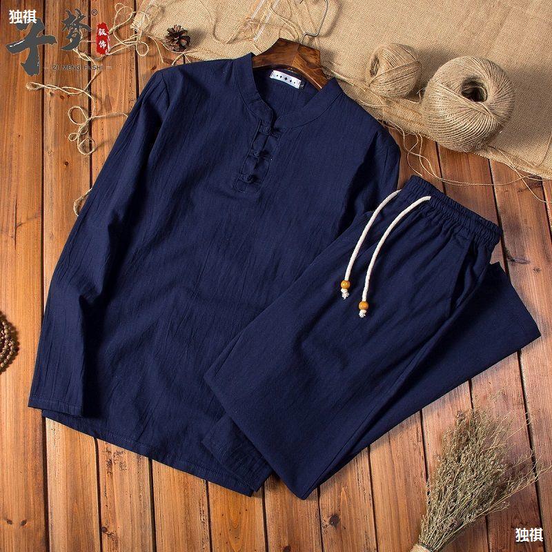 Chinese Style Linen Suit Men'S Autumn Loose Tang Coat Long-Sleeved Vintage Cotton Linen Casual Middle-Aged Dad'S Suit - Image 5