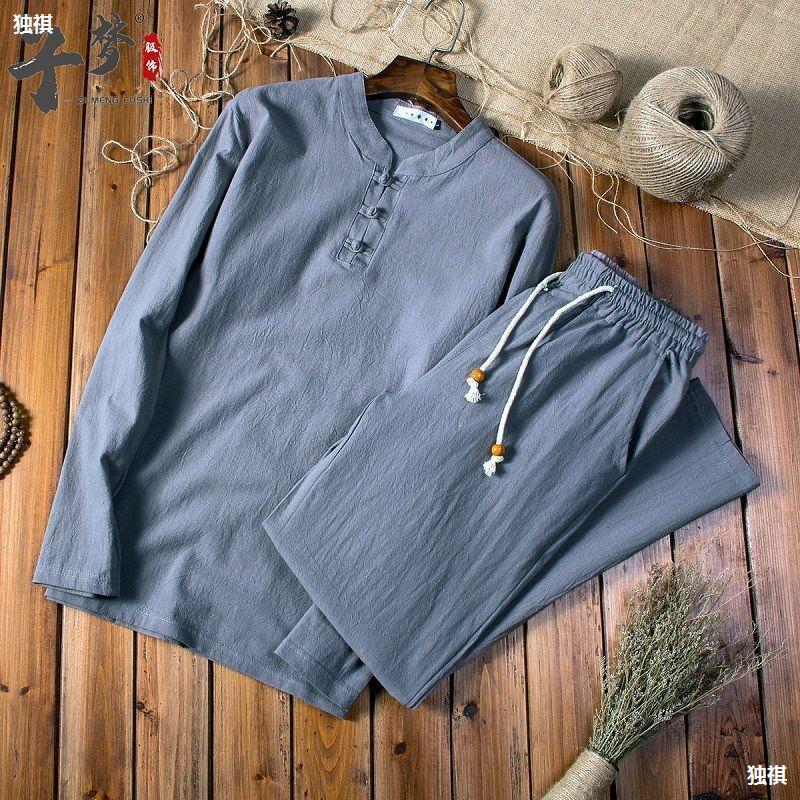 Chinese Style Linen Suit Men'S Autumn Loose Tang Coat Long-Sleeved Vintage Cotton Linen Casual Middle-Aged Dad'S Suit - Image 3