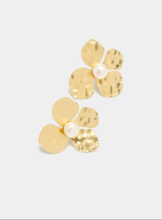 بارفوا أقراط الزهور مع اللؤلؤ ذهبي