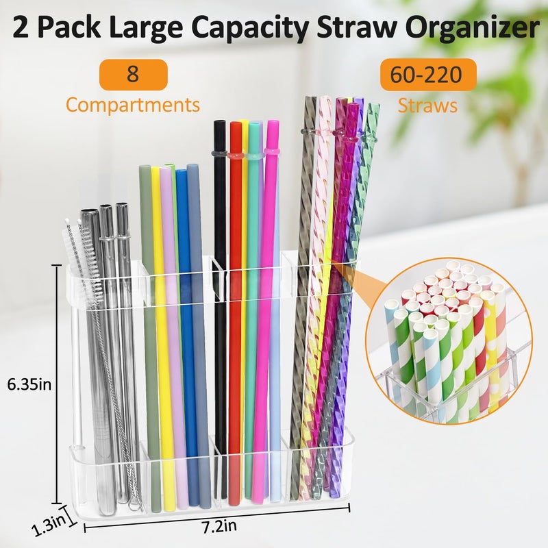 Homecor 2 PACK Acrylic Straw Holder for Cabinet Door - Reusable Tumbler Straw Organizer Storage Dispenser with Ultra Sticky Adhesive Strips, Small Kitchen Accessories Container for Kitchen Cupboard Door - Image 2