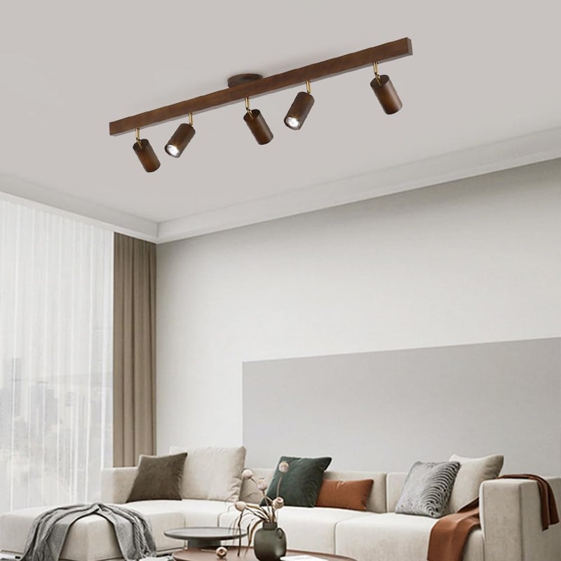 Modern Walnut LED Track Light with 350°+90° Adjustable Spotlights - Ideal for Kitchen, Bedroom, Living Room, and Hallway - Image 2