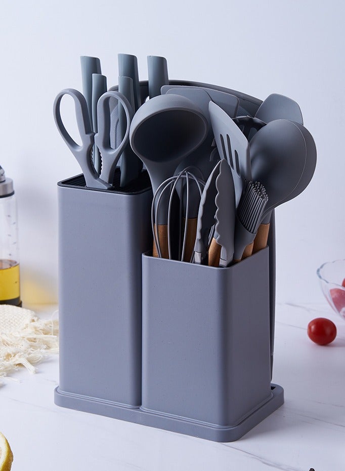 Arabest Kitchen Utensils Set, Knife Set, 19 Pcs, Food Grade Silicone, 3Cr13 Stainless Steel, Heat Resistant 230°C, Non Stick Safe, Shears, Cutting Board, Countertop Holder - Image 1