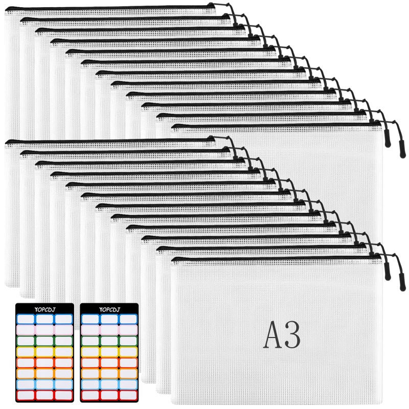YOPCDJ 24pcs Mesh Zipper Pouches, A3 Size 17 x 12 inches Waterproof Black Zipper Bags, Water-Resistant Plastic Zipper Pouch for School Office Supplies, Puzzles & Games Organizing Storage - Image 1