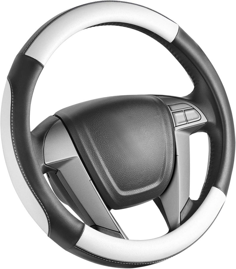 سيج دايركت غطاء عجلة قيادة سيارة مقاس صغير من لسيارات Prius وCivic وModel 3 وModel Y وCamaro وRogue بقطر خارجي 14-14.25 بوصة، جلد صناعي أسود وأبيض - Image 4
