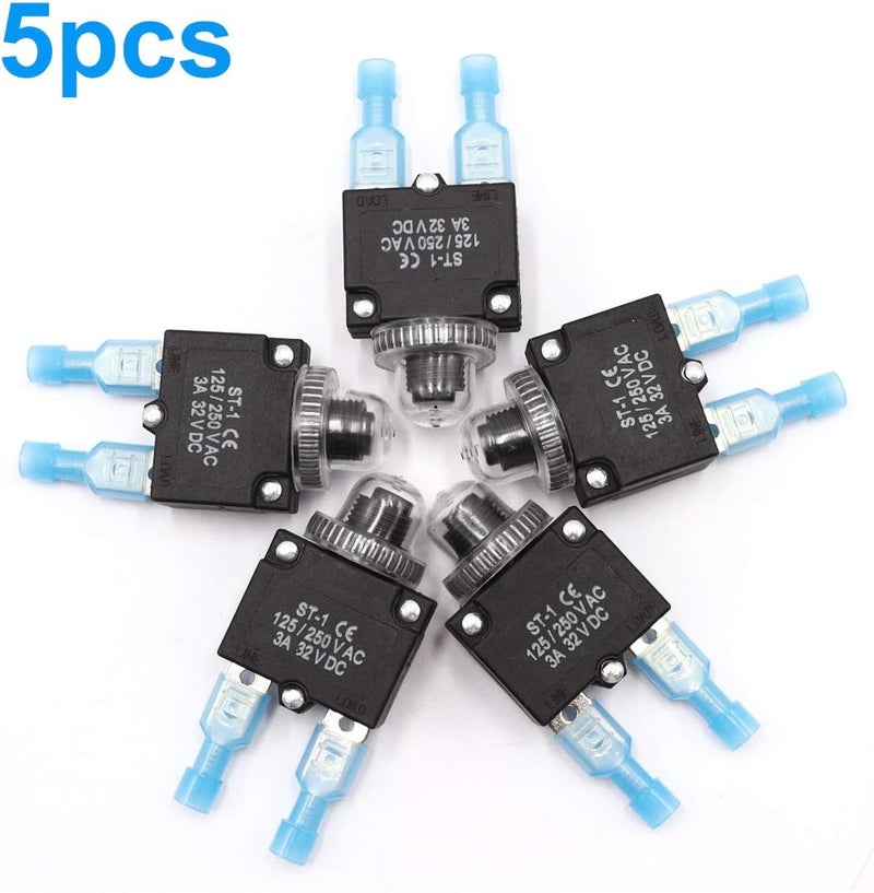 mxuteuk 5Pcs 10Amp Circuit Breakers Push Button Manual Reset 125/250V AC 32V DC,Overload Protector Switch Thermal Circuit Breakers with Quick Connect Terminals and Waterproof Button Caps ST1-5-10A - Image 4