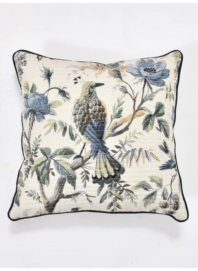 Clasiko Cushion Covers Set Of 5 White & Blue With Quilting; Cotton,250 TC Fabric; 24X24 Inches; Color Fastness Guarantee 16479 - Image 3