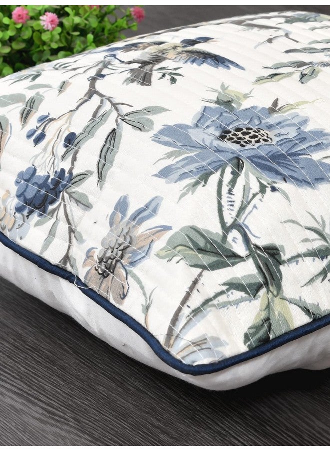 Clasiko Cushion Covers Set Of 5 White & Blue With Quilting; Cotton,250 TC Fabric; 24X24 Inches; Color Fastness Guarantee 16479 - Image 5