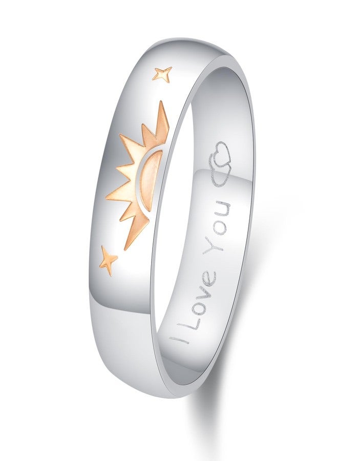 LAVUMO Promise Rings for Couples Sun and Moon I Love You Matching Wedding Bands for him and her Stainless Steel Comfort Fit with Gift Box (Men 1pc Sun, 10) - Image 1