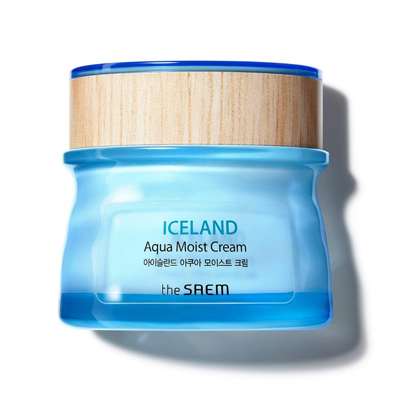 THESAEM the SAEM Iceland Aqua Moist Cream 60ml  Moisture Coating Hydrating Facial Cream with Iceland Mineral Water for Dry Skin Hypoallergenic Safe Formula