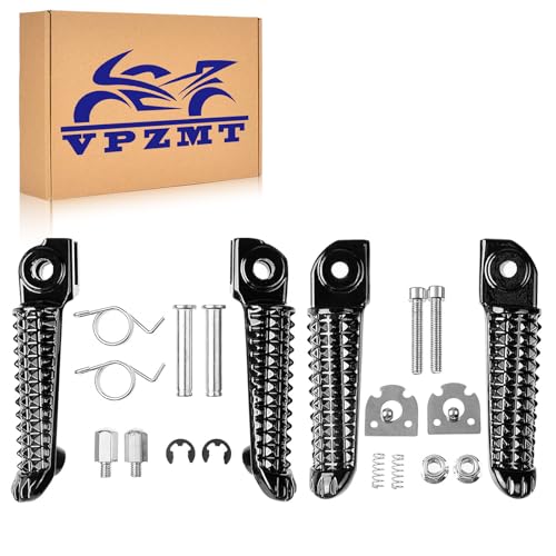 VPZMT Motorcycle Front Rear Footrests Foot Pegs Pedal for Yamaha YZF R1 '98-2019, R6 '03-2020 (Front+Rear-Black) - Image 1