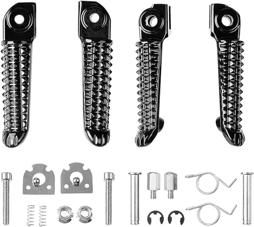 VPZMT Motorcycle Front Rear Footrests Foot Pegs Pedal for Yamaha YZF R1 '98-2019, R6 '03-2020 (Front+Rear-Black) - Image 5