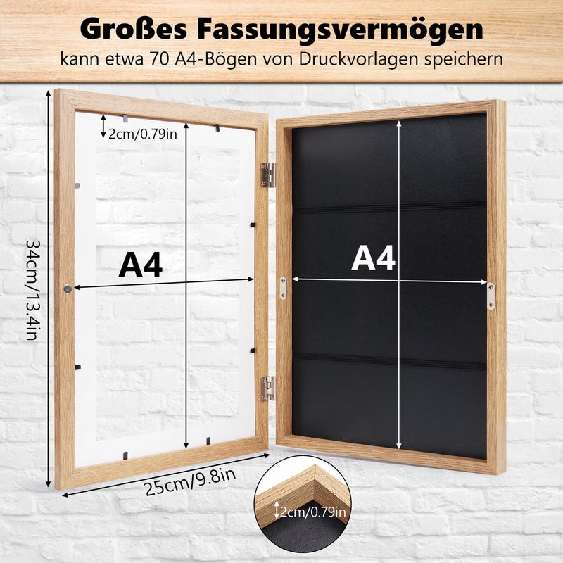 MuslinZ مجموعة كروما بوليس من 2 إطار صور لرسم الأطفال، إطار صور A4 من مادة MDF، فن الأطفال A4، إطار صور كولاج A4، إطارات مشبك لعرض أعمال الأطفال، لون خشبي - Image 2