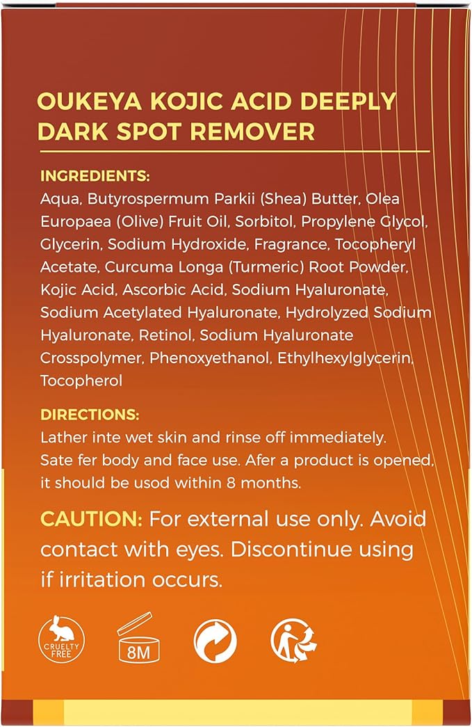 OUKEYA Kojic Acid Turmeric Soap for Face Body Dark Spot Remover Fades Acne Scars Spots Brightening Moisturizing with Vitamin C Retinol Hyaluronic Acid Shea Butter with Net