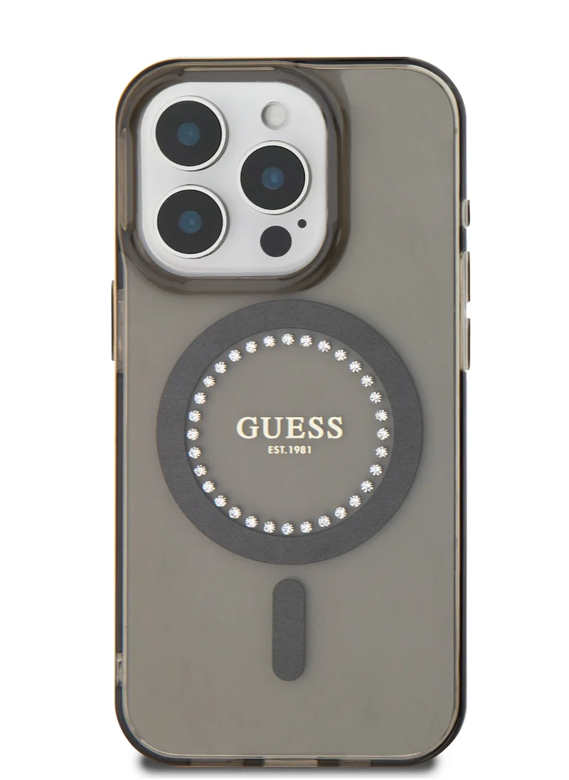 GUESS Magsafe IML Hard Case with Rhinestones Design for iPhone 16 Pro Max/ Easy Snap-On/ Drop Protection/ Slim Profile - Black