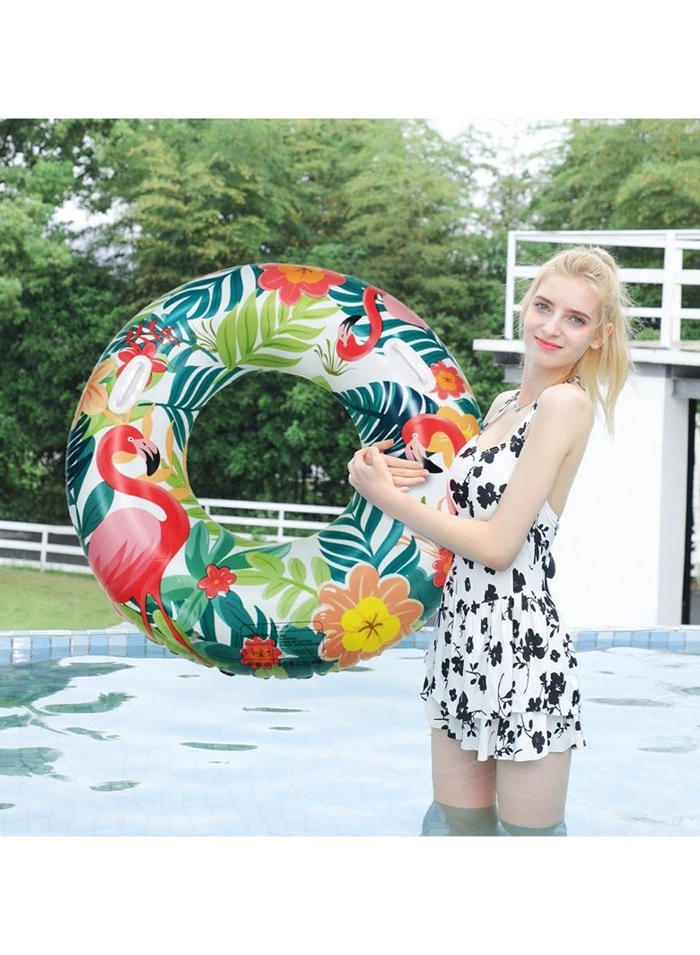 Goolsky Inflatable Floating Swim Ring with Handles & Cup Holder – Leaf/Flamingo Design, Thickened PVC Underarm Float for Adults, Outdoor Pool & Beach - Image 5