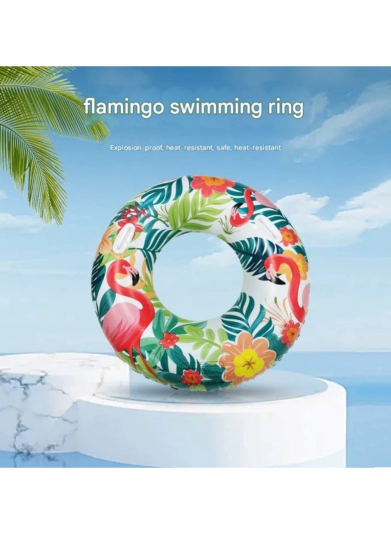 Goolsky Inflatable Floating Swim Ring with Handles & Cup Holder – Leaf/Flamingo Design, Thickened PVC Underarm Float for Adults, Outdoor Pool & Beach - Image 4