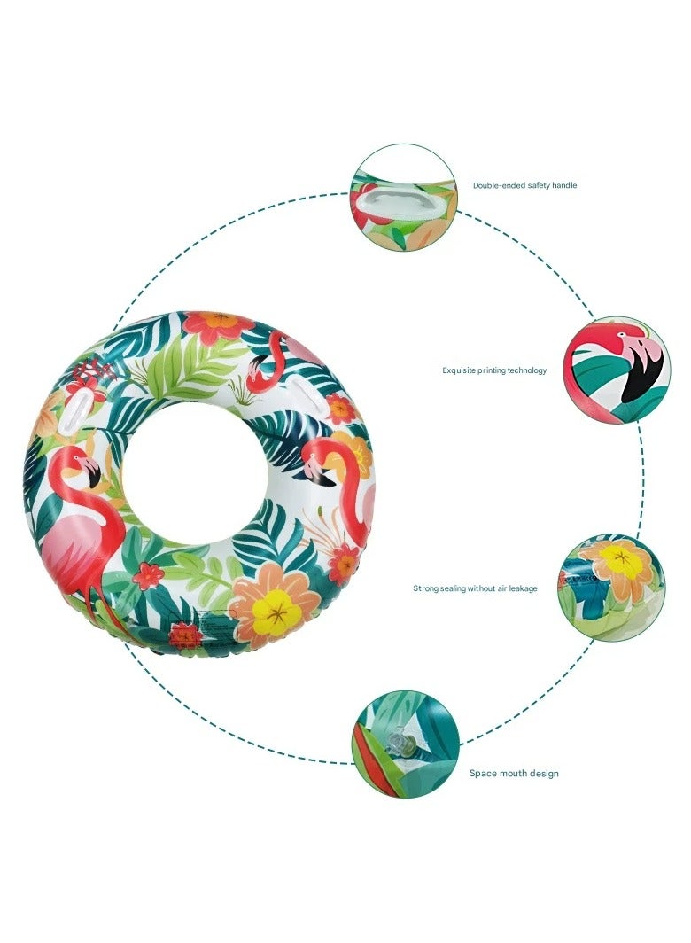Goolsky Inflatable Floating Swim Ring with Handles & Cup Holder – Leaf/Flamingo Design, Thickened PVC Underarm Float for Adults, Outdoor Pool & Beach - Image 3