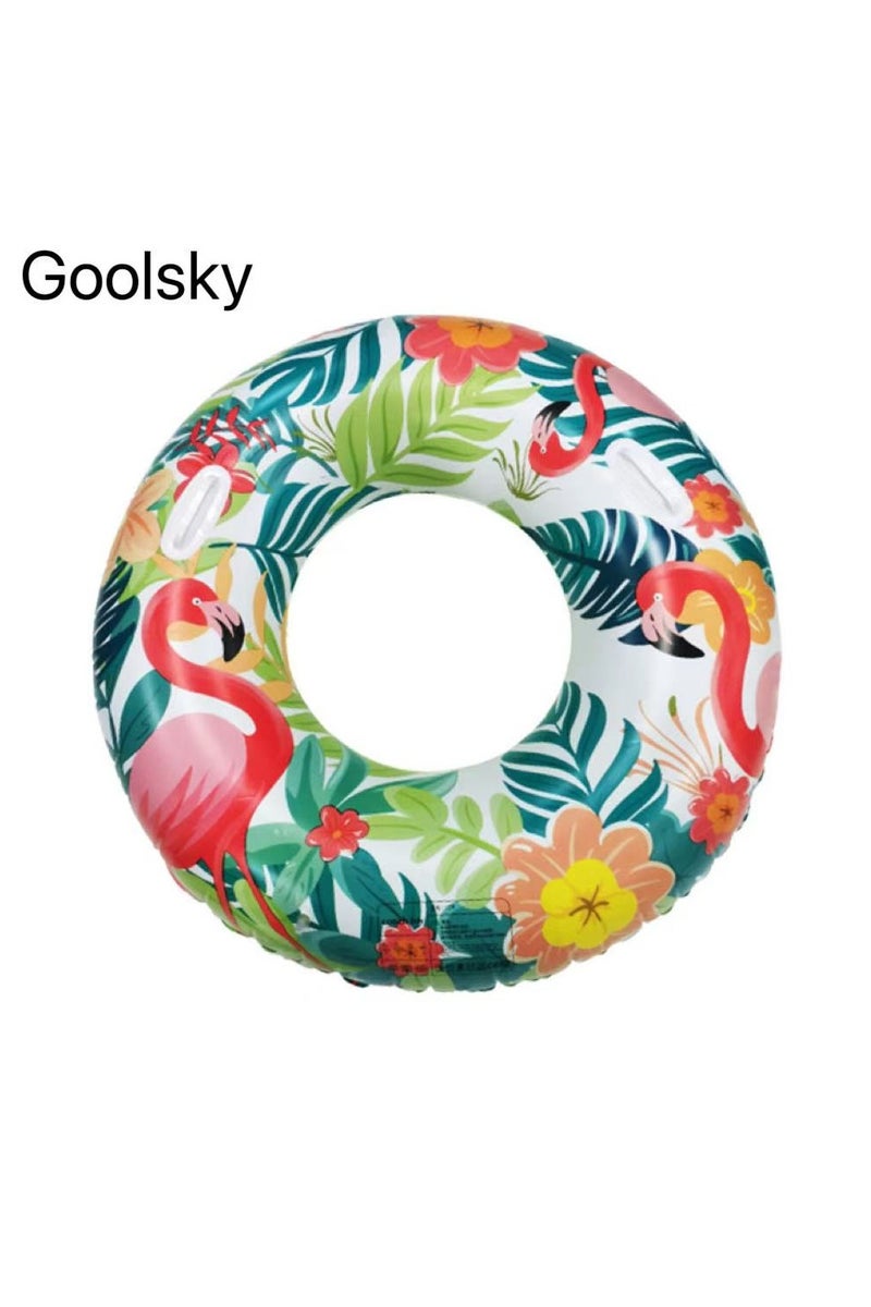 Goolsky Inflatable Floating Swim Ring with Handles & Cup Holder – Leaf/Flamingo Design, Thickened PVC Underarm Float for Adults, Outdoor Pool & Beach - Image 1