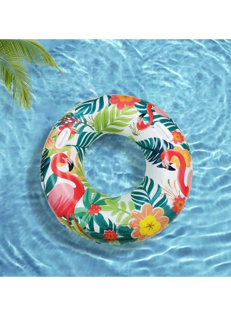 Goolsky Inflatable Floating Swim Ring with Handles & Cup Holder – Leaf/Flamingo Design, Thickened PVC Underarm Float for Adults, Outdoor Pool & Beach - Image 2