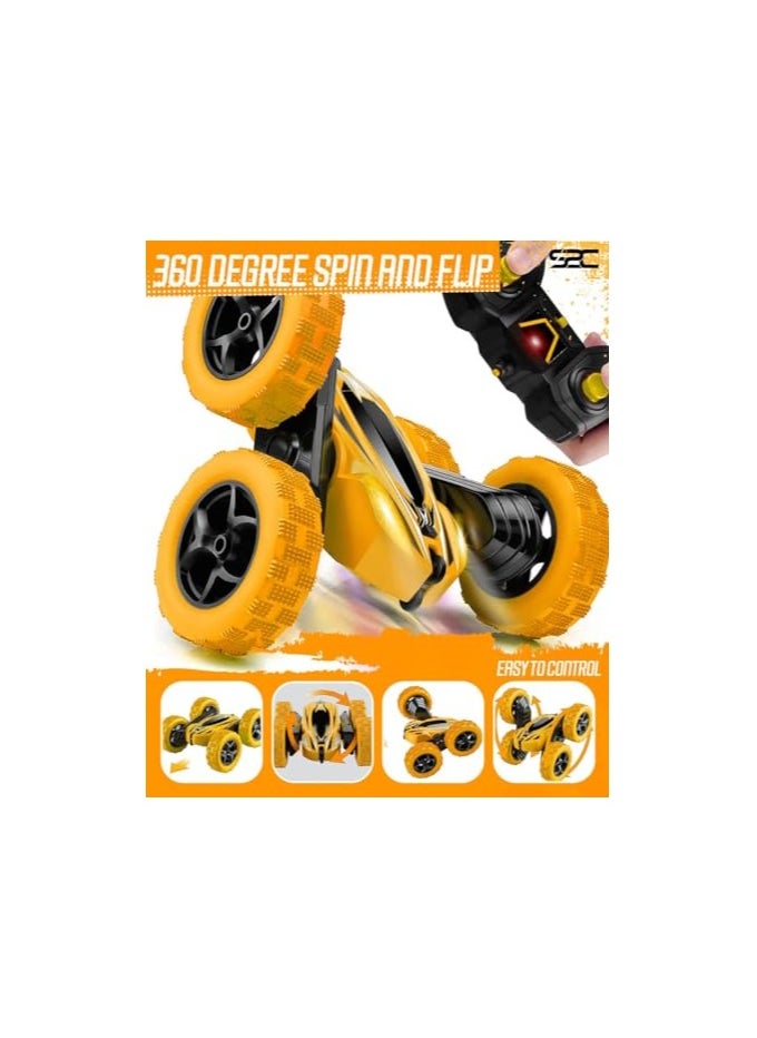 S2C S2C Remote Control Car, RC Cars Stunt Car Toy, 4WD 2.4Ghz Double Sided 360° Rotating RC Car with Headlights, Kids Xmas Toy Cars for Boys/Girls (MUSTARD YELLOW)  - Image 2