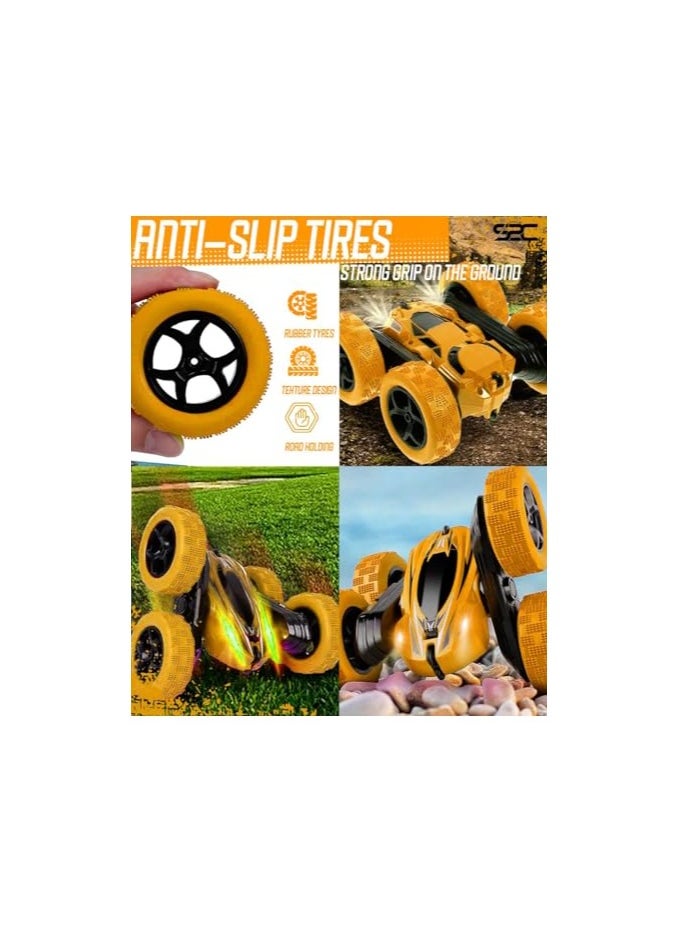 S2C S2C Remote Control Car, RC Cars Stunt Car Toy, 4WD 2.4Ghz Double Sided 360° Rotating RC Car with Headlights, Kids Xmas Toy Cars for Boys/Girls (MUSTARD YELLOW)  - Image 3