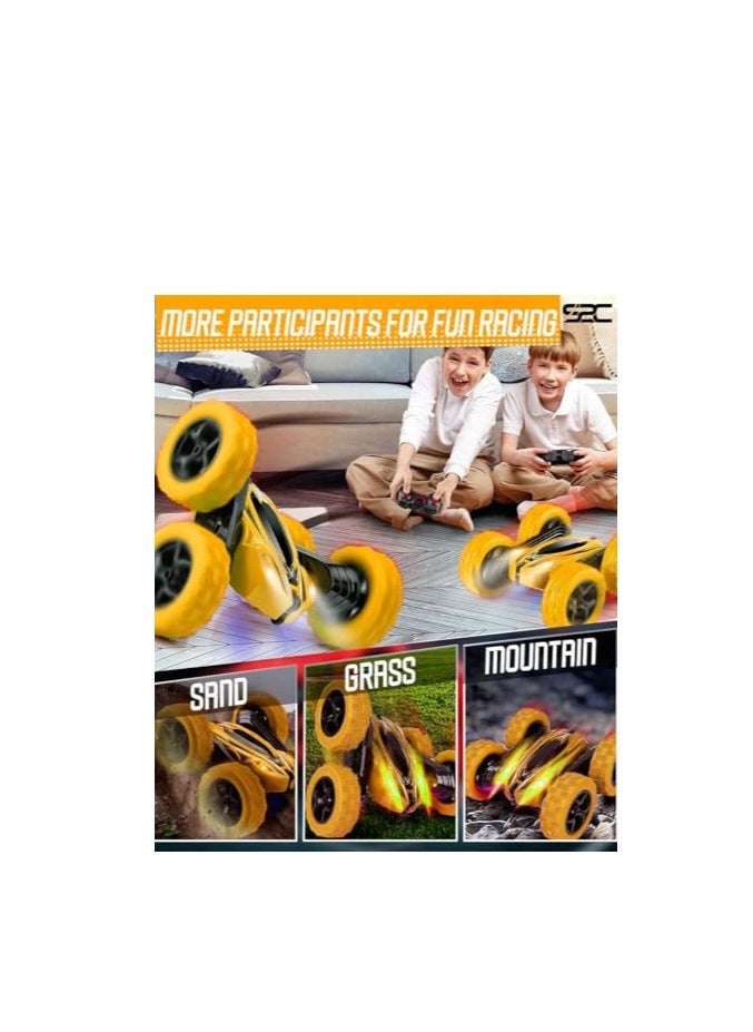 S2C S2C Remote Control Car, RC Cars Stunt Car Toy, 4WD 2.4Ghz Double Sided 360° Rotating RC Car with Headlights, Kids Xmas Toy Cars for Boys/Girls (MUSTARD YELLOW)  - Image 5