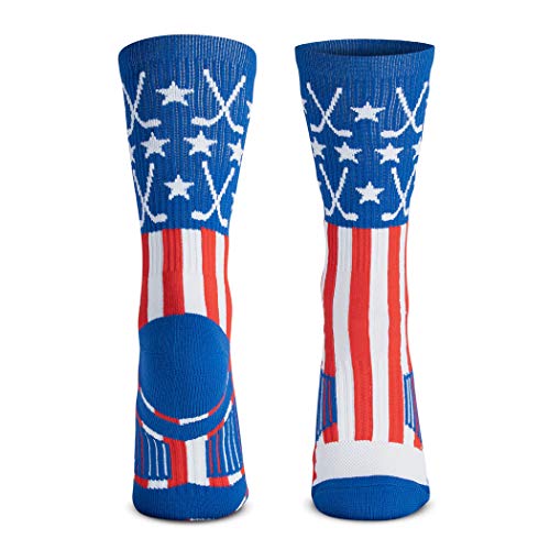 ChalkTalkSPORTS Hockey Performance Crew Socks - Patriotic - Mid-Calf Socks - Red/White/Blue - Adult Size - Image 1