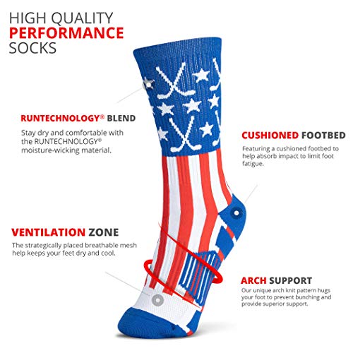 ChalkTalkSPORTS Hockey Performance Crew Socks - Patriotic - Mid-Calf Socks - Red/White/Blue - Adult Size - Image 3