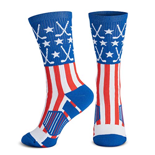 ChalkTalkSPORTS Hockey Performance Crew Socks - Patriotic - Mid-Calf Socks - Red/White/Blue - Adult Size - Image 2