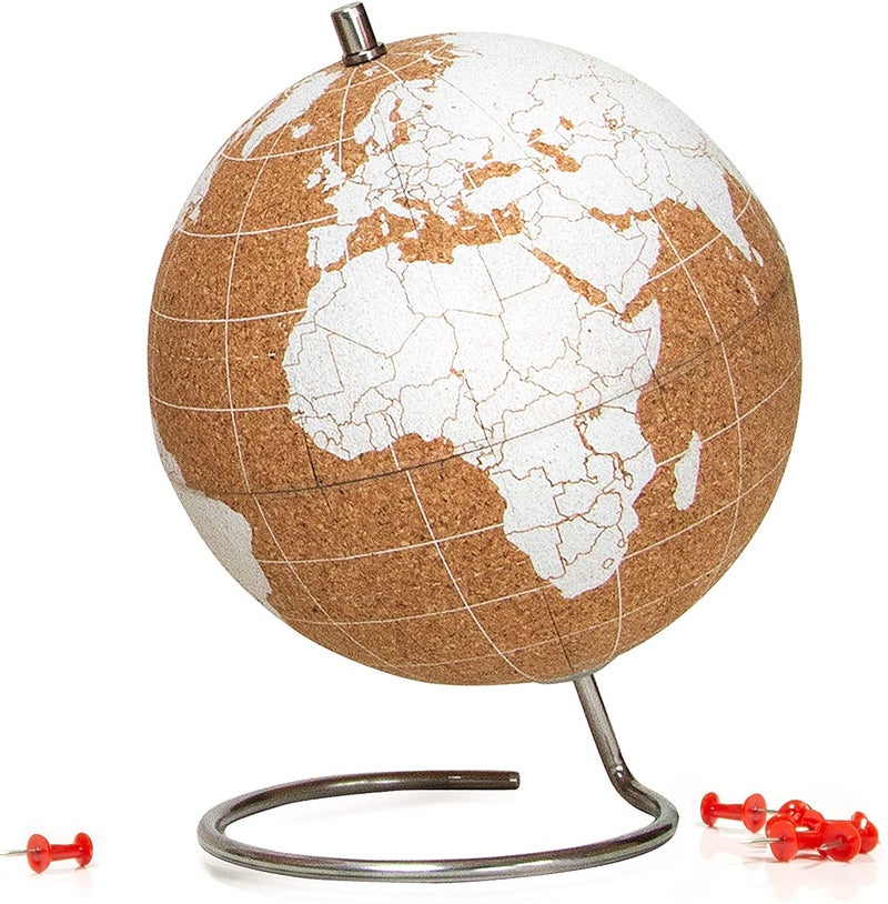 Suck UK Suck UK Cork Globe World Map with Push Pins  Complete Map of the World Globe in beautiful Cork Mini 6 Inch Globe