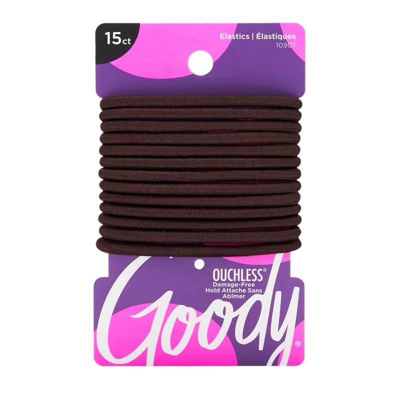 Goody Ouchless Elastic Hair Ties  15 Ct Brown 4MM Rubber Bands for Hair PainFree Hair Accessories for Women  Men Made for LongLasting Braids Ponytails  More All Hair Types