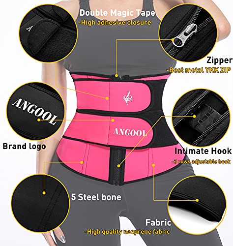 ANGOOL Neopren Waist Trainer For Women,Workout Plus Size Trimmer Belt Sauna Sweat Corset Cincher With Zipper 2XL Pink - Image 2