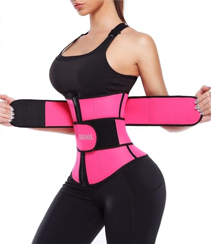 ANGOOL Neopren Waist Trainer For Women,Workout Plus Size Trimmer Belt Sauna Sweat Corset Cincher With Zipper 2XL Pink - Image 1