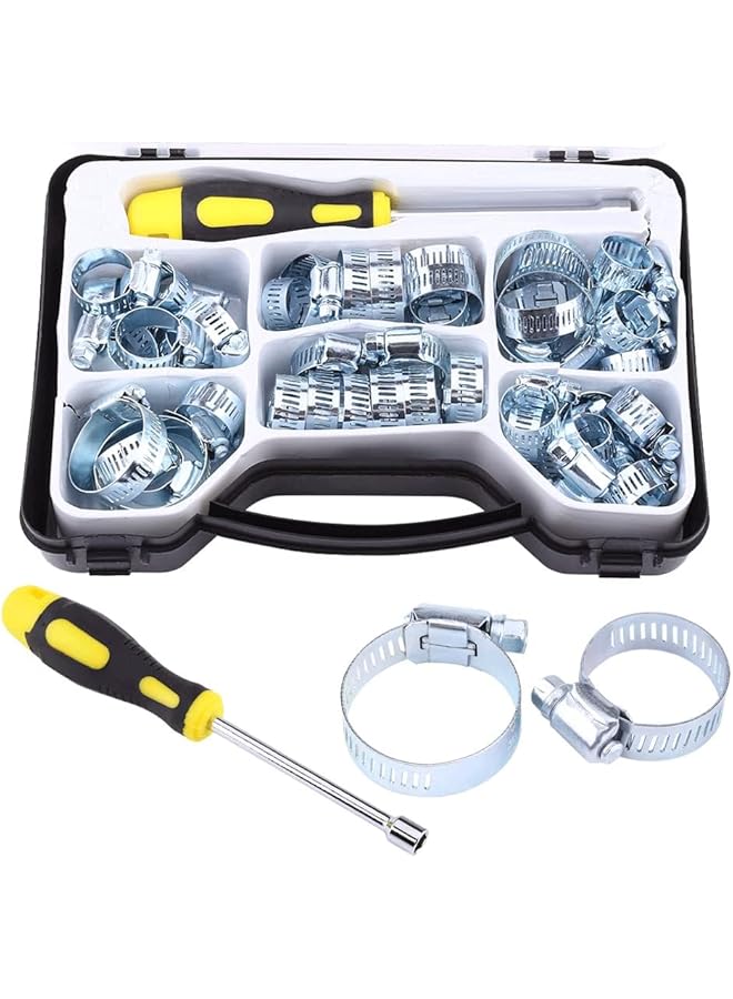 promass Hose Clamps with Hex Driver, 51pcs Adjustable Range 13-44mm (0.51-1.73in), Steel Pipe Clamps Set for Plumbing, Automotive and Mechanical Application - Image 1