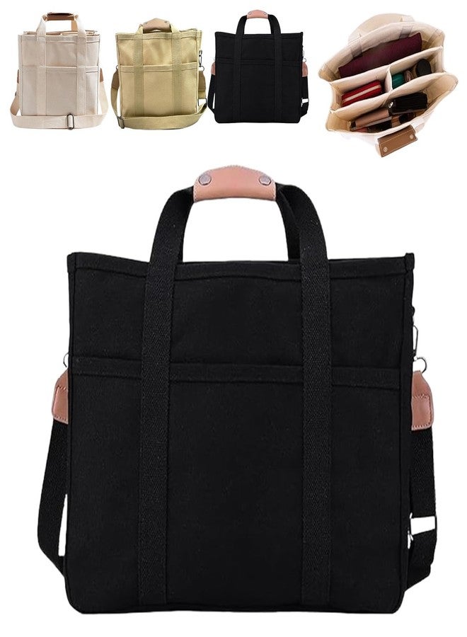 Desolio Everything Tote Bag, Everything Bag, Canvas Tote Bag with Compartments (Black) - Image 1