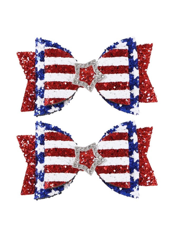 melyde Independence Day Hair Clips 4Th Of July Glitter Hair Bow Clips Patriotic American Flag Hair Accessories With Star For Kids Girls - Image 1