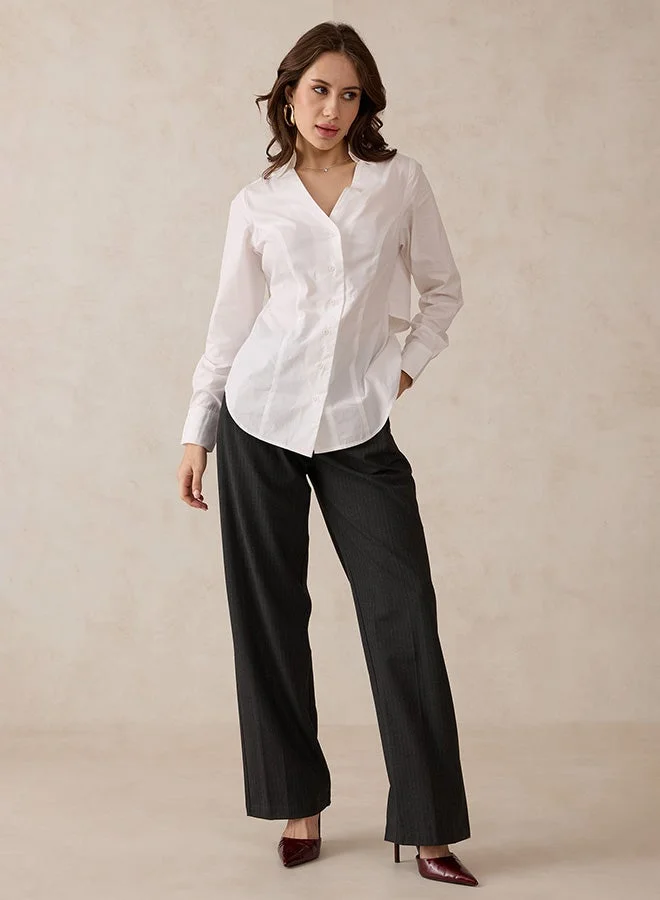 Virgio VIRGIO 100% Cotton Back Cutout V-Neck Shirt