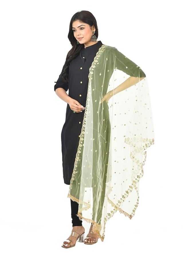 YOUTHQUAKE Emboridered Sequance Net Dupatta for Womens & Girls With Fancy Cut Design with Lace - Image 2