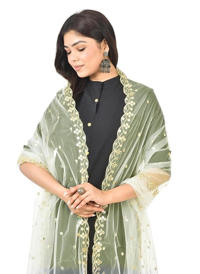 YOUTHQUAKE Emboridered Sequance Net Dupatta for Womens & Girls With Fancy Cut Design with Lace - Image 4