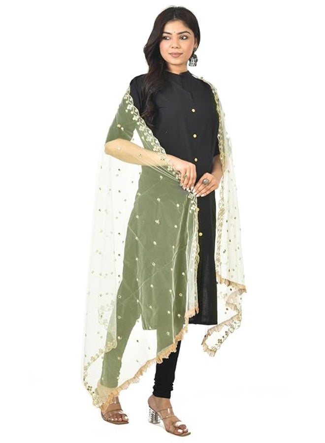 YOUTHQUAKE Emboridered Sequance Net Dupatta for Womens & Girls With Fancy Cut Design with Lace - Image 3
