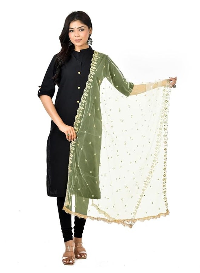 YOUTHQUAKE Emboridered Sequance Net Dupatta for Womens & Girls With Fancy Cut Design with Lace - Image 1