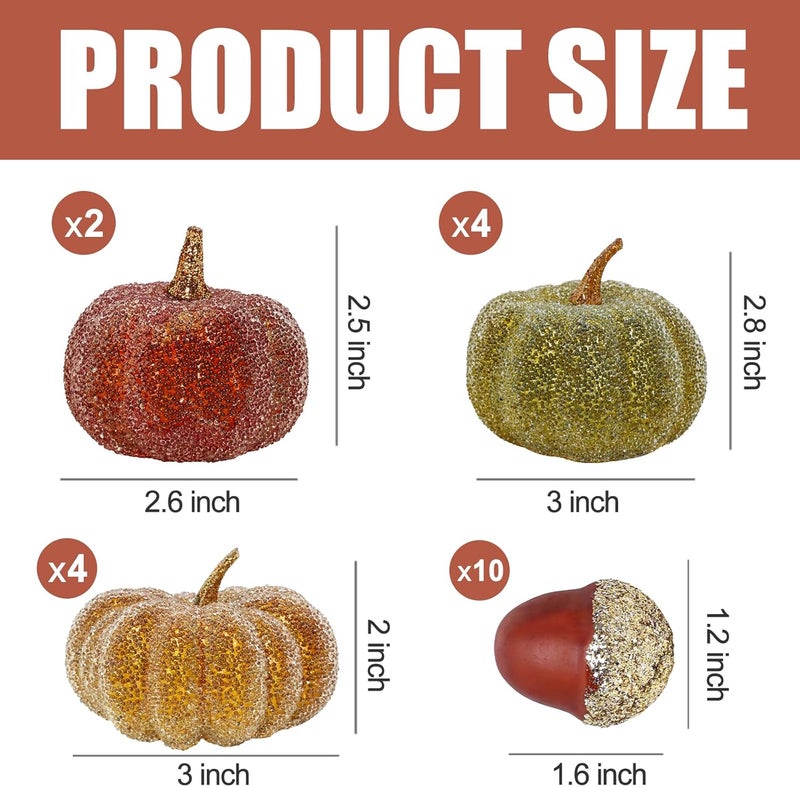 CHEAWRTZ Glitter Mini Pumpkin Decor Indoor 22PCS Halloween Pumpkins for Fall Decorations for Home Fall Centerpieces for Tables Outdoor Harvest Thanksgiving Party/Acorns Autumn Fillers Decor - Image 3