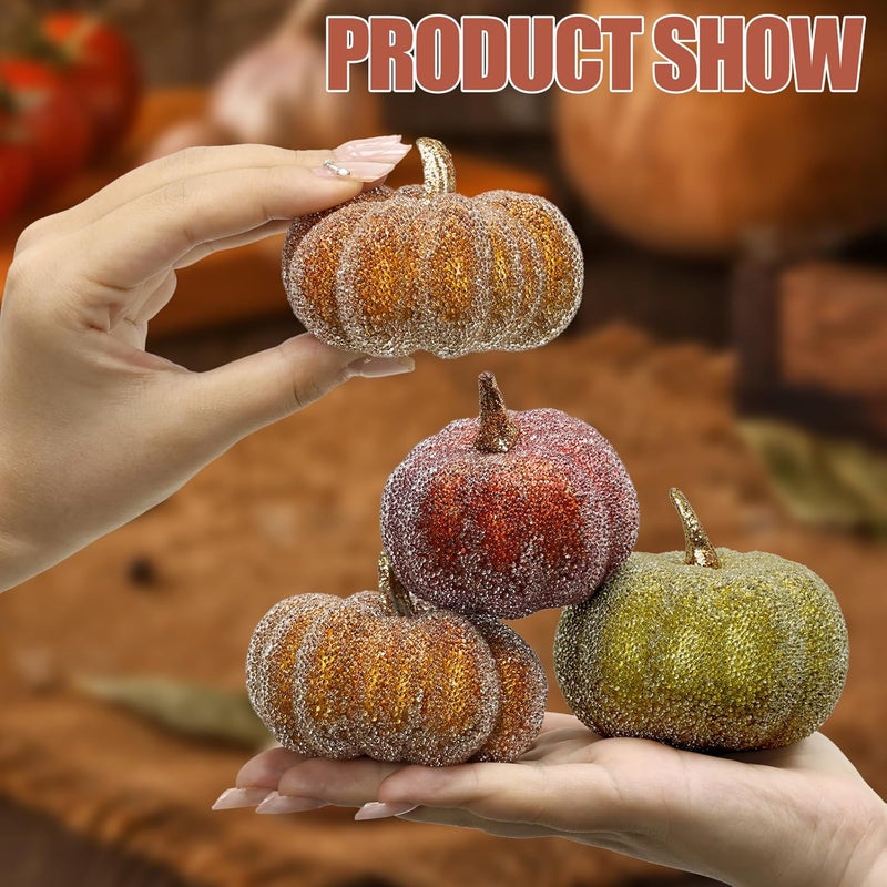 CHEAWRTZ Glitter Mini Pumpkin Decor Indoor 22PCS Halloween Pumpkins for Fall Decorations for Home Fall Centerpieces for Tables Outdoor Harvest Thanksgiving Party/Acorns Autumn Fillers Decor - Image 4