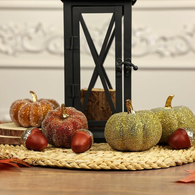 CHEAWRTZ Glitter Mini Pumpkin Decor Indoor 22PCS Halloween Pumpkins for Fall Decorations for Home Fall Centerpieces for Tables Outdoor Harvest Thanksgiving Party/Acorns Autumn Fillers Decor - Image 5