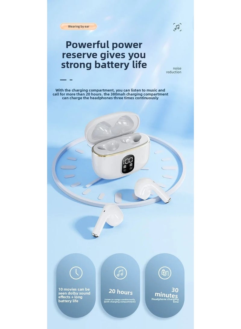 سماعات أذن لاسلكية تعمل لمدة 40 ساعة مع ميكروفون V5.3 وسماعات رأس لاسلكية بشاشة LED 380 مللي أمبير في الساعة وحافظة شحن وصوت جهير ستيريو ومكالمات واضحة وسماعات أذن - Image 4
