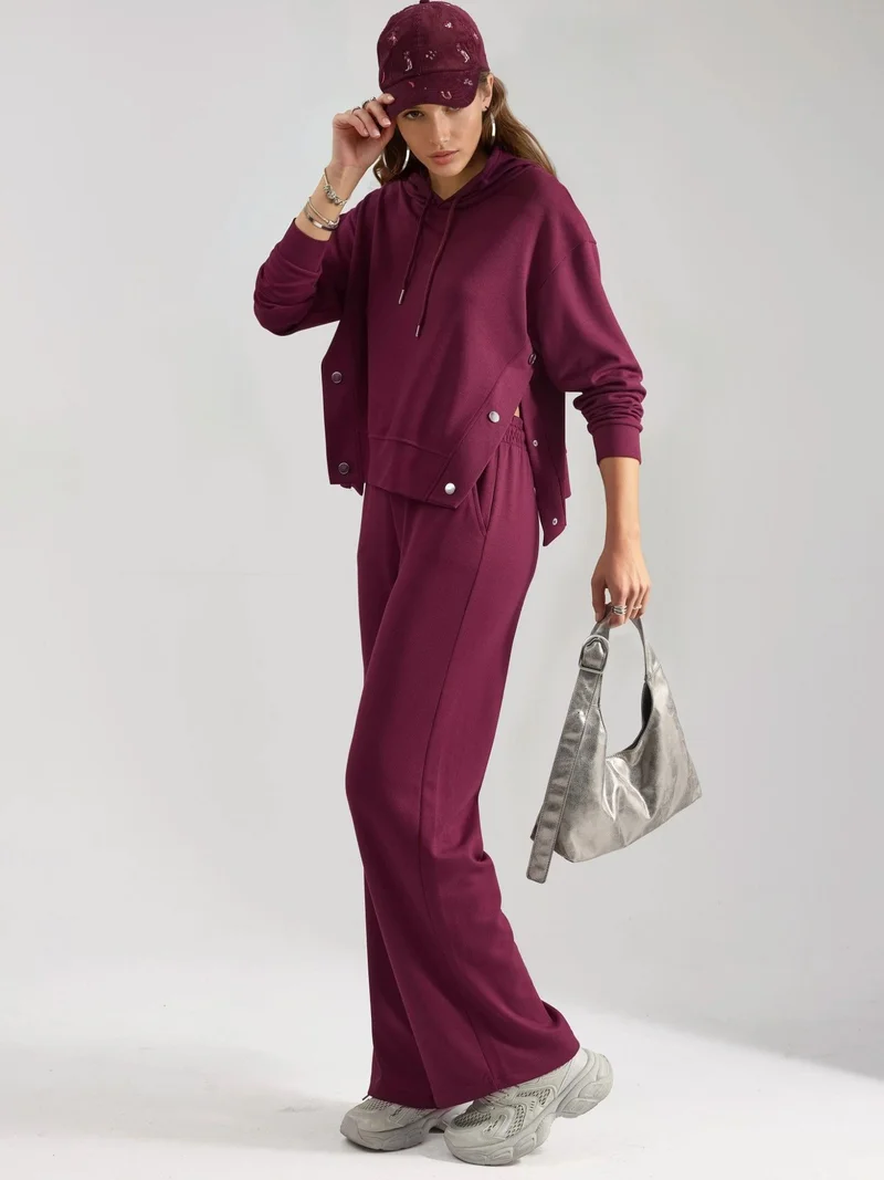 زوبعة Modal Touch Hooded High Waist Wide Leg Two-Piece Set Bersan Collection