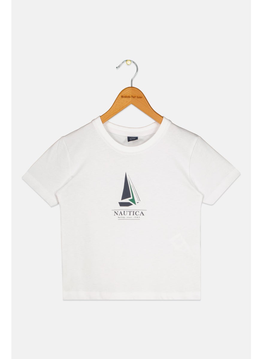 NAUTICA - Kids Boy Brand Logo Short Sleeve T-Shirt, White Combo - Image 1