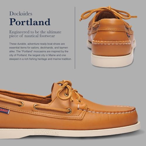 Sebago Portland Boat Shoes - Full-Grain Leather Moccasins, Handsewn with Leather Sock Lining and Non-Marking, Slip-Resistant Sipped Rubber Outsoles, Brown Tan - 11.5 Regular - Image 4